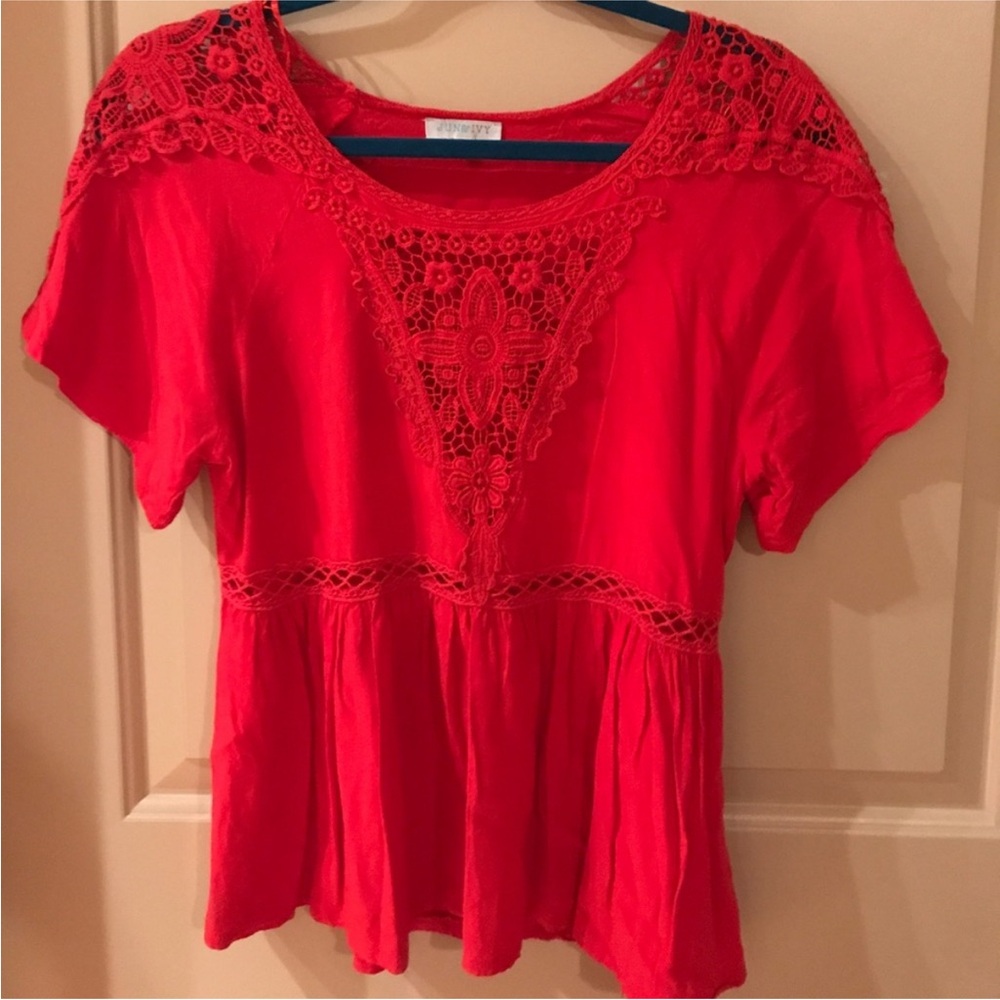 Francesca's Collections Red Lace Blouse valentines date!  💌